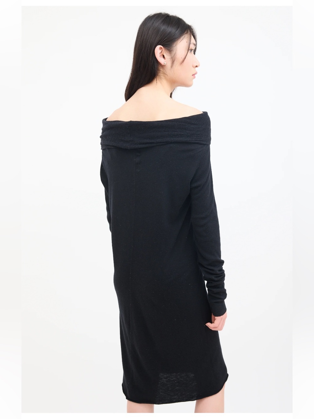 Rick Owens Lilies dark gray knit midi dress long sleeve fold collar cowl neck 10 - Picture 4 of 16